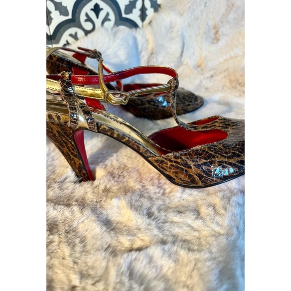 Gianni Bini - RED BOTTOM STILETTO HEELS - Sz 7.5 Crackled Snakeskin Peeptoe - Picture 7 of 11
